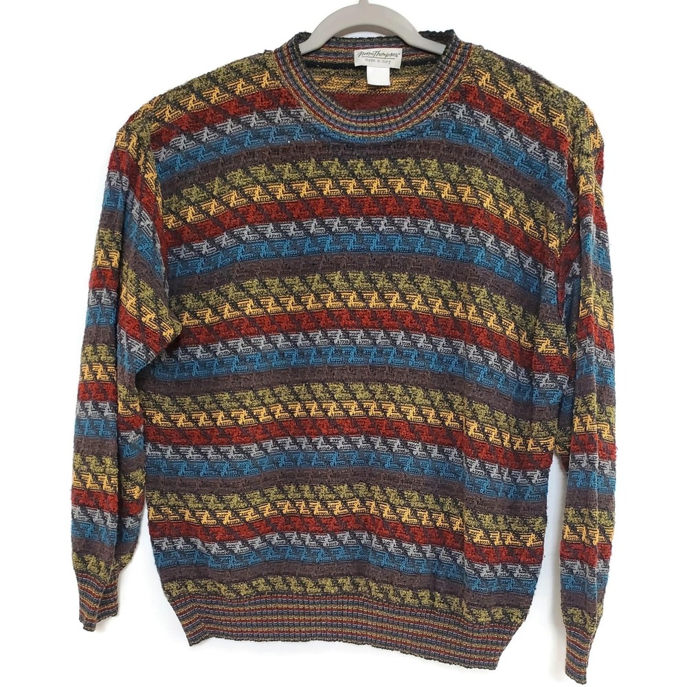 Norm Thompson Sweater Mens Large Multicolor Made in‎ Italy Textured Crewneck